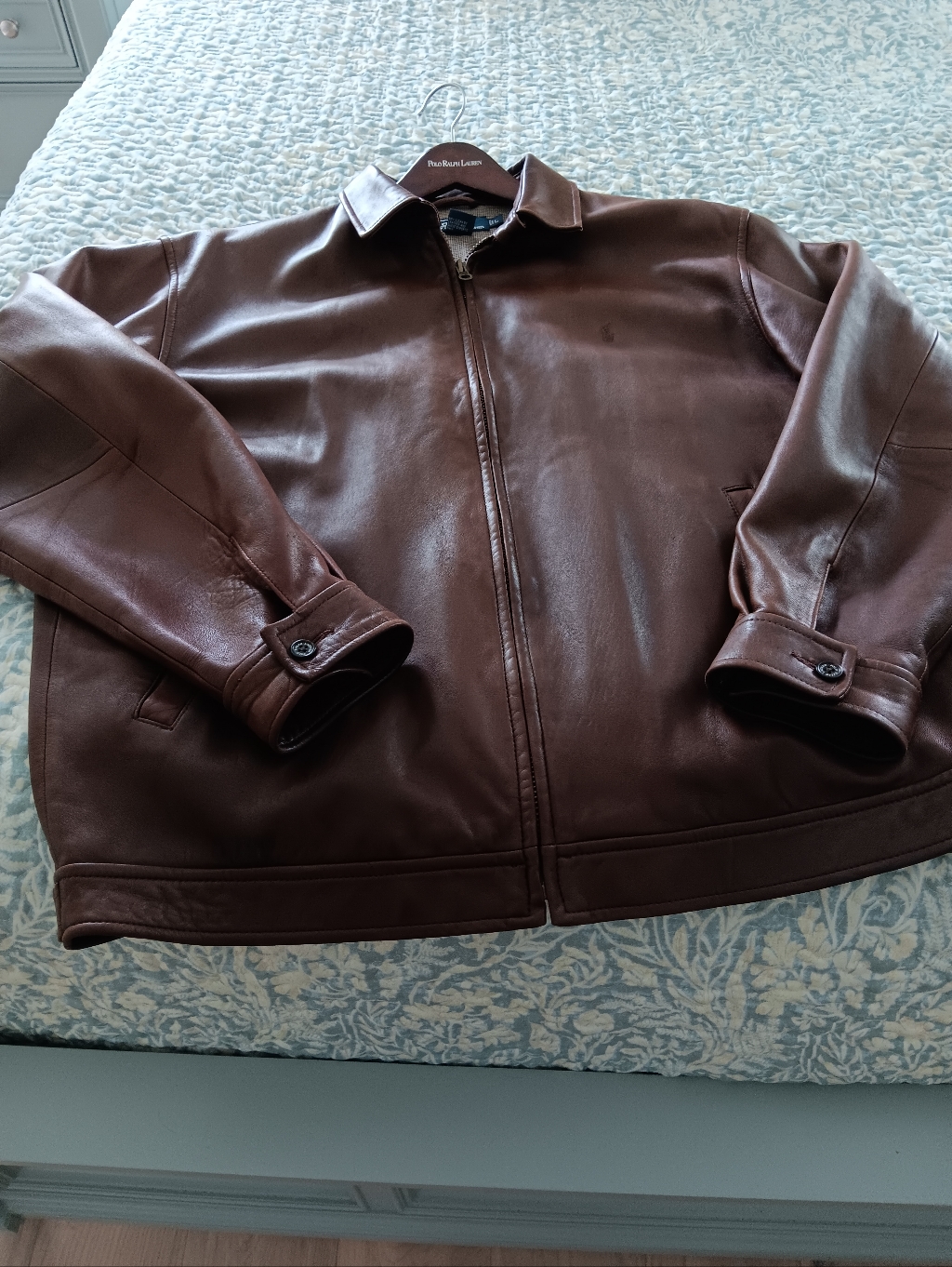 Polo By Ralph Lauren Dark Brown Leather Bomber Jacket Size Small Available